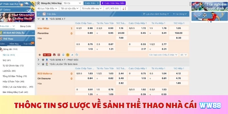 Thông tin sơ lược về sảnh thể thao nhà cái WW88