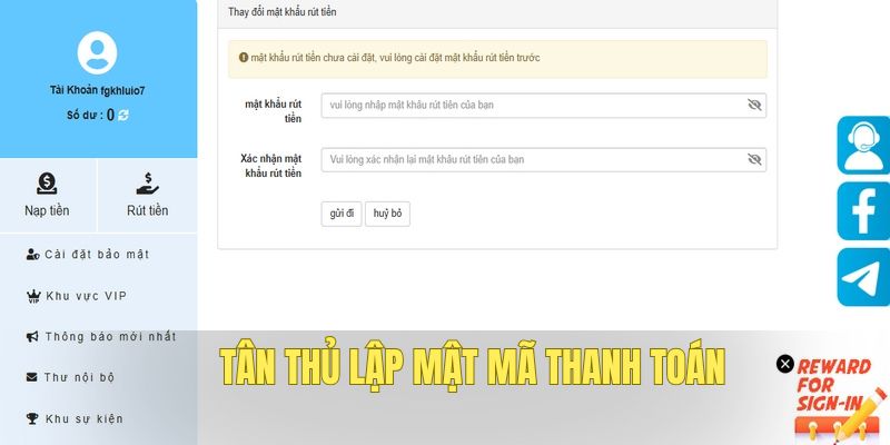 Tân thủ lập mật mã thanh toán